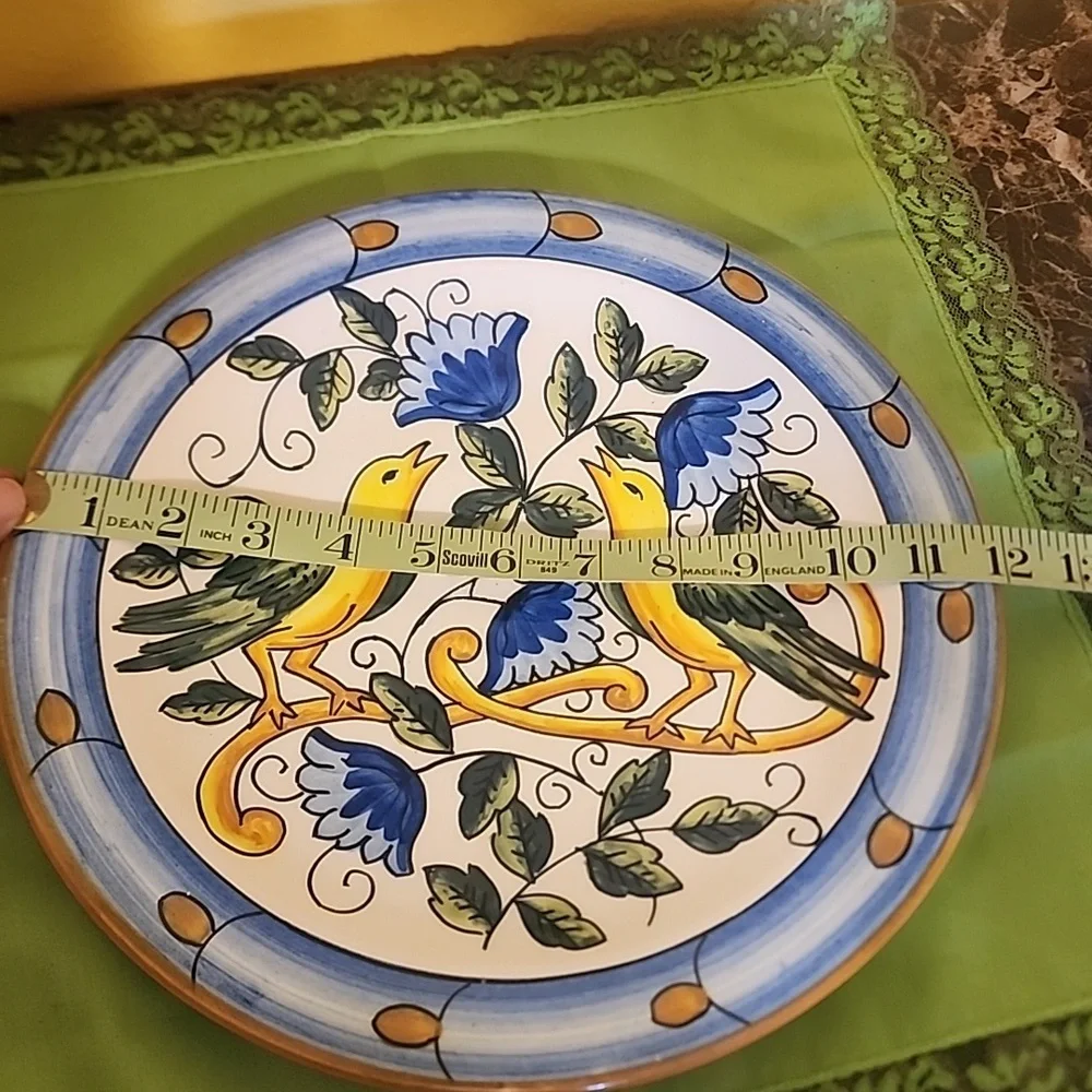 Hand-Painted Ceramic Wall Plate in Blue, Yellow & Green